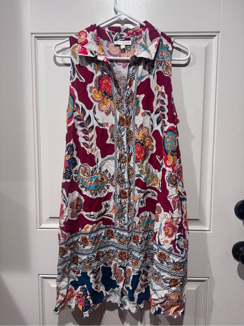 Anthropology fig and flower Sleeveless Paisley Tunic in Burgundy and White
